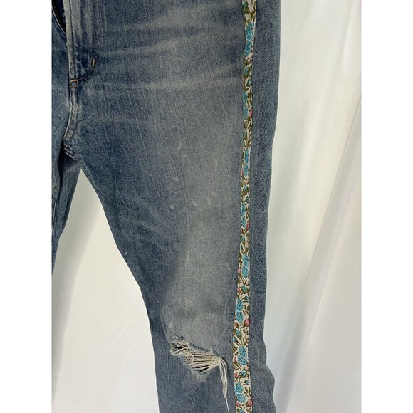 Citizens of Humanity Demy Cropped Flare Jeans Floral Trim Distressed Denim 32 - Picture 9 of 12